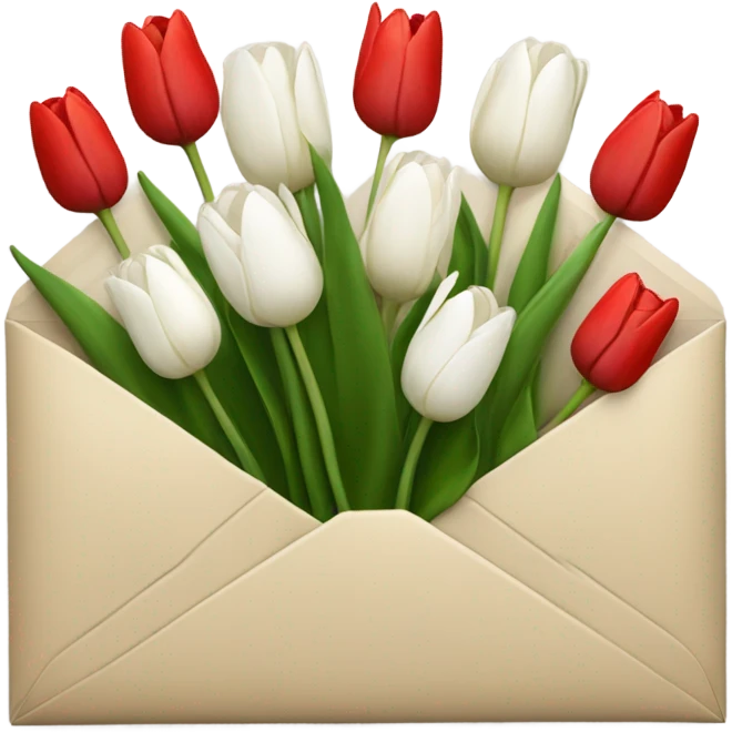 Light beige Envelope with 4 red tulips and 4 white tulips in. Make the envelope full and the envelope should not be that colour  emoji