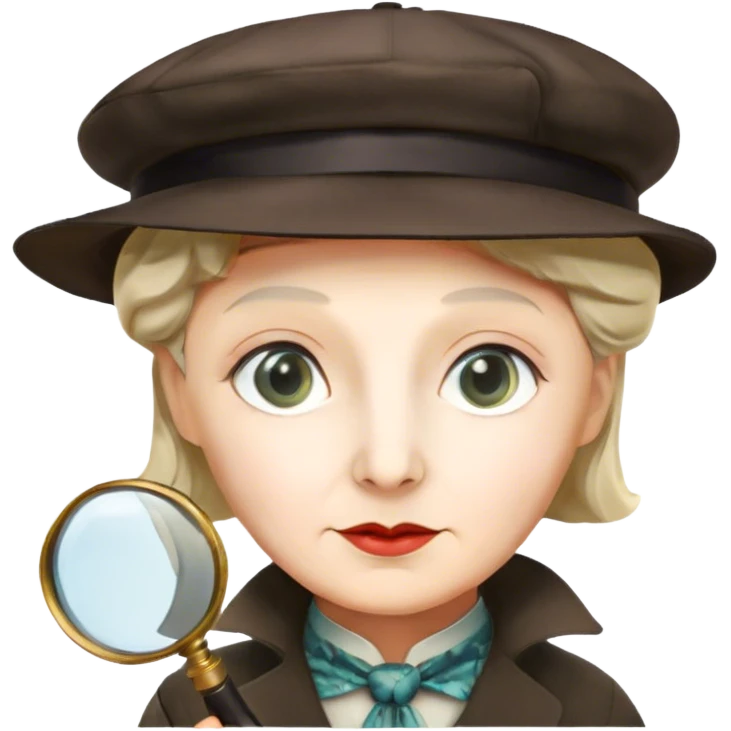 A vibrant, colorful collage featuring iconic characters like Sherlock Holmes with his magnifying glass, Miss Marple with a calm expression, and Pinkerton. The design should evoke mystery and intrigue, with elements like clues, shadows, and old-fashioned detective tools. Transparent background. emoji