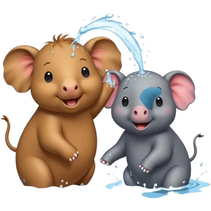 capybara and an elephant play happily with each other on water emoji