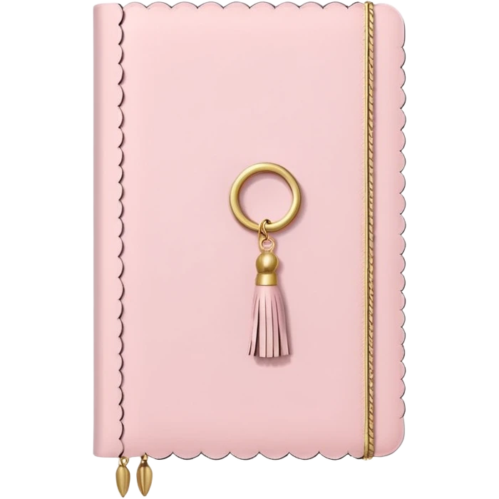 a soft pink journal with scalloped edges, tiny gold dot details, and a small tassel charm, cozy and elegant stationery vibe emoji