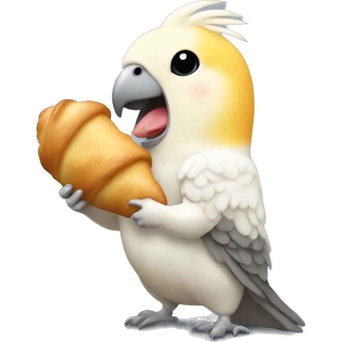 cockatiel eating a croissant emoji