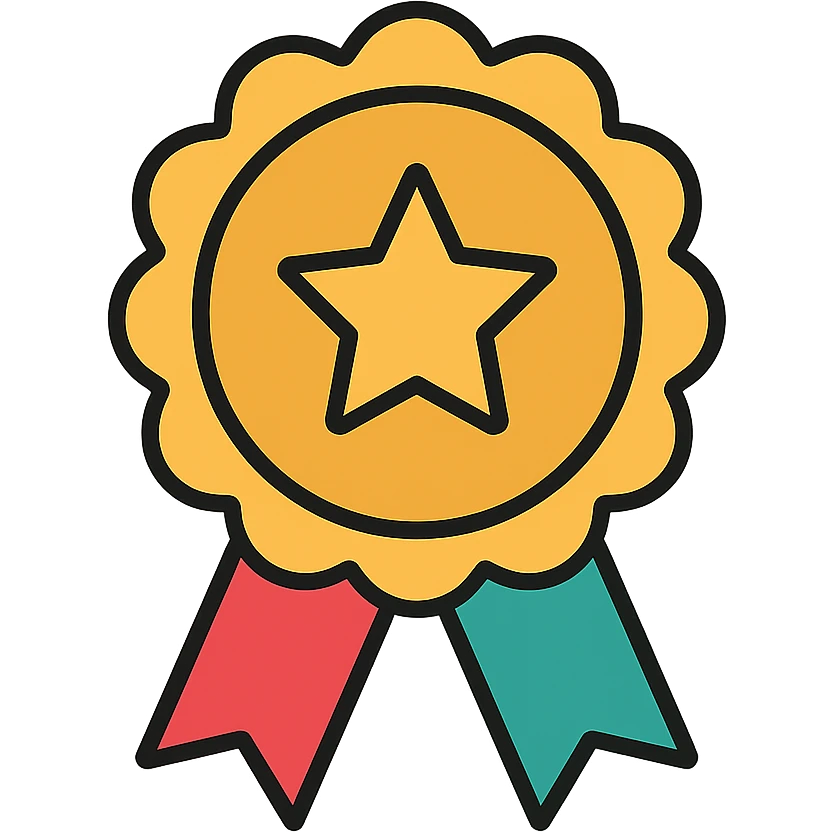 vector icon of a guarantee seal with gold and colorful elements, elegant and minimalist flat design, award badge style, 2D flat vector, trending icon look, soft shadows, no text, isolated on white background, perfect for commercial use emoji