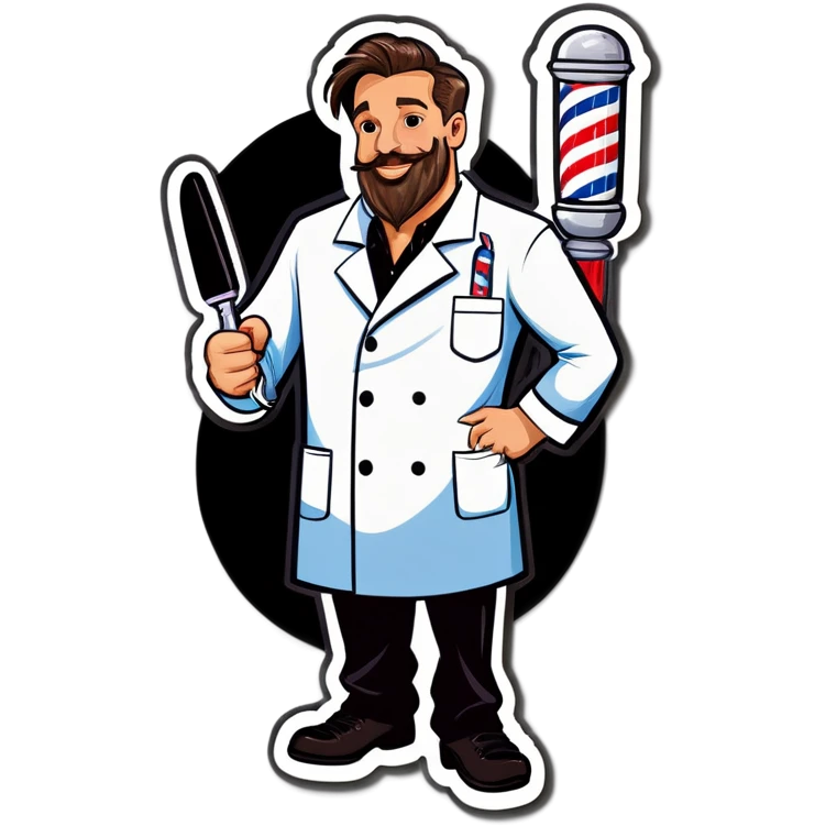 Cartoon barber pole with lab coat & arms & feet emoji