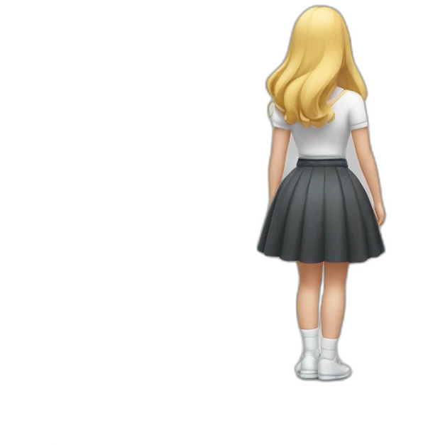 full body back view curvy caucasian beauty in small skirt lifted by the wind white socks emoji