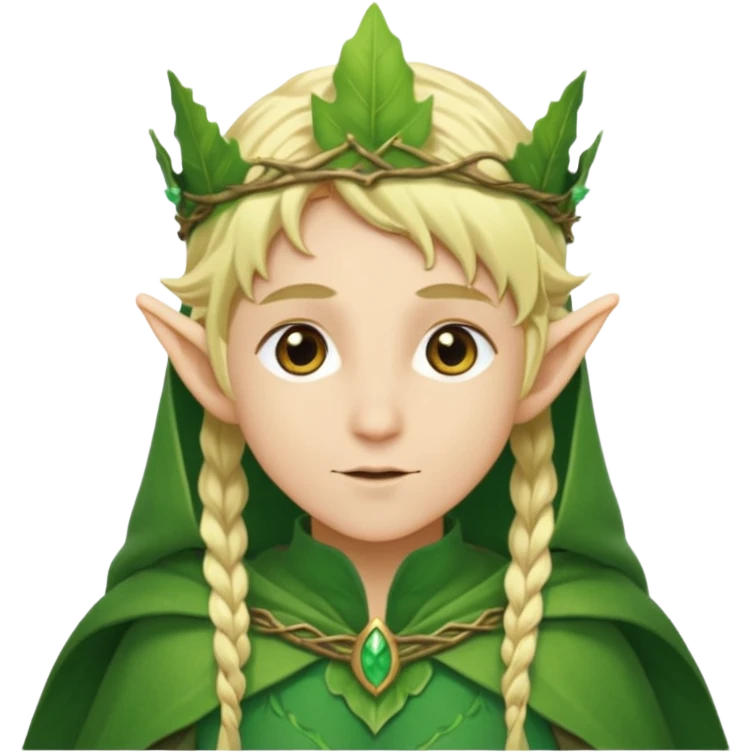 Forest Elf – elegant green-skinned elf with leaf crown and cloak, blonde hair emoji