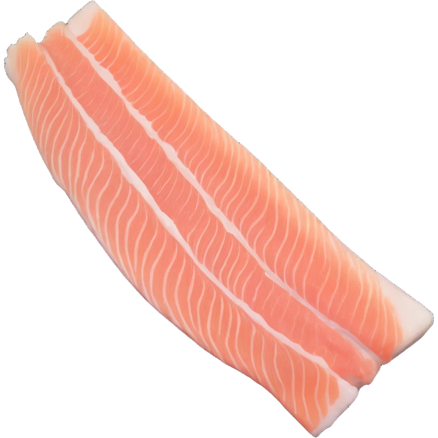 raw hake fillet, soft curved shape, pale white flesh, slightly translucent, fine muscle grain, clean cut, no skin or bones, clean 3D, soft lighting emoji