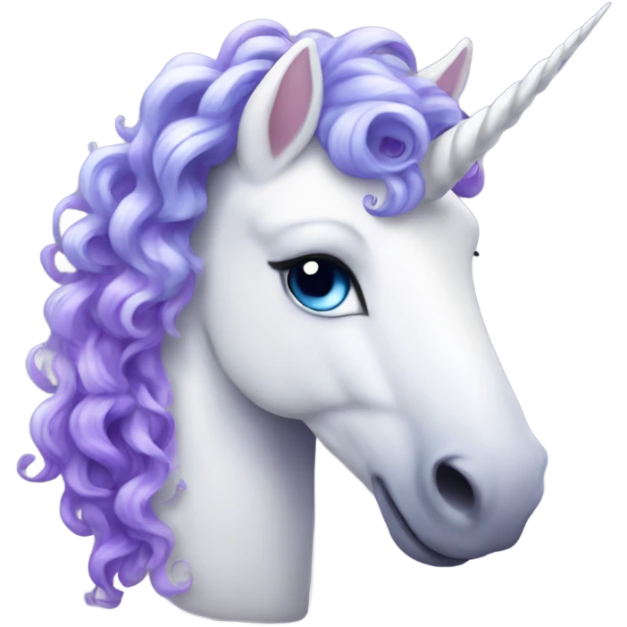 white unicorn with purple curly hair and blue eyeshadow  emoji