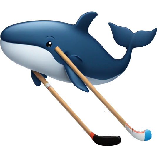 A whale holding a hockey stick emoji