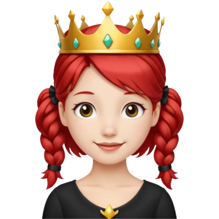 A red pigtail hair girl with a crown smiling gently and black bow on her hair emoji