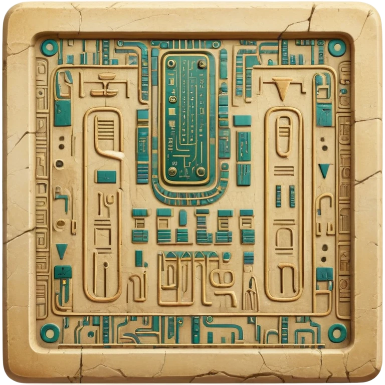 ancient Egyptian hieroglyphic tablet with circuit board patterns emoji