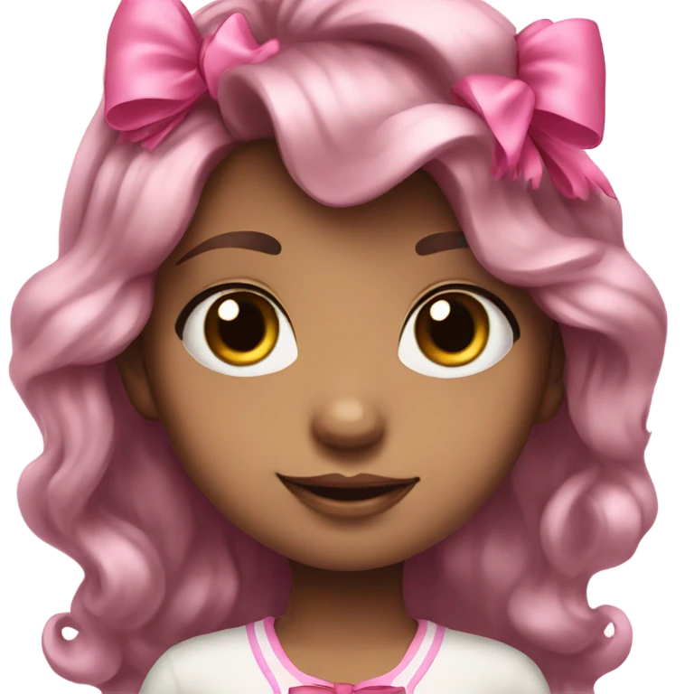 girl child with black hair wavy and pink bow emoji