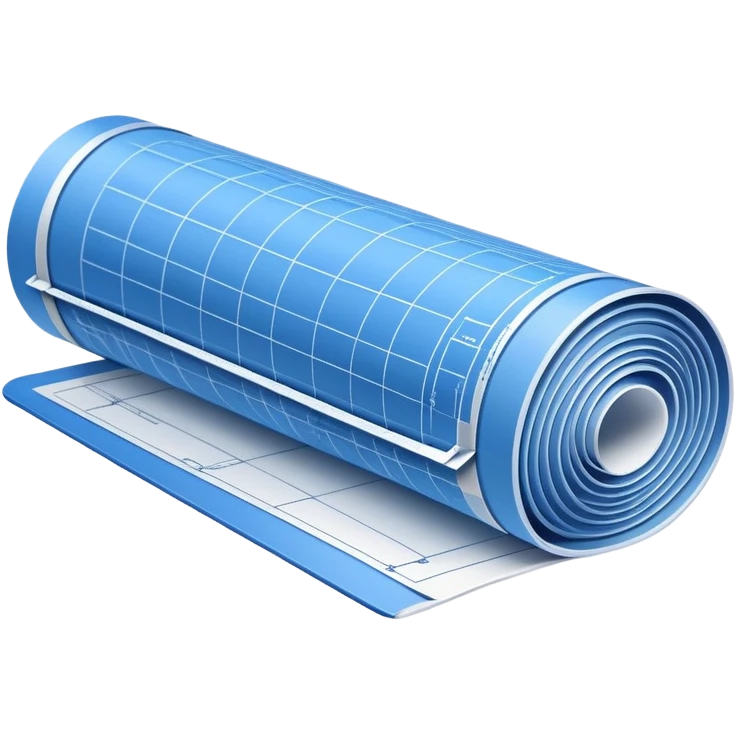 side perspective of a blue rolled-up blueprint plan with white lines emoji