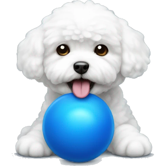 A bichon holding a blue ball in its mouth emoji