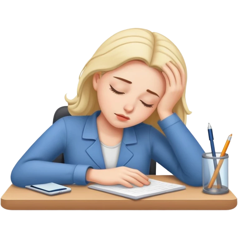 A tired woman sleeping at her desk emoji