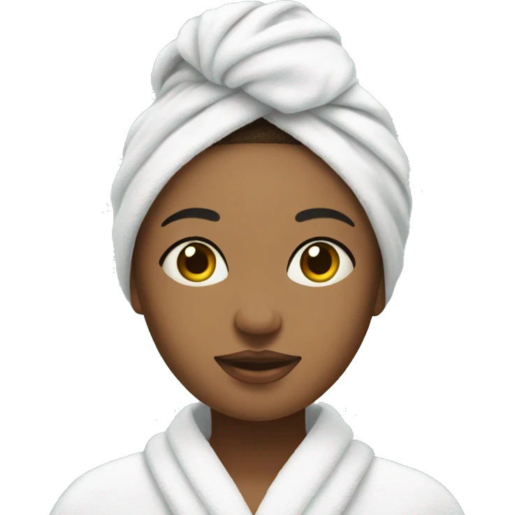 Girl with towel on head and skincare mask on face with robe on emoji