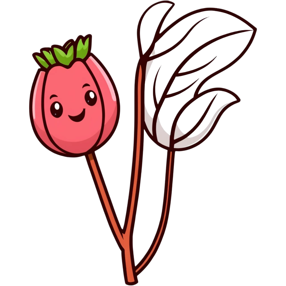 cartoon rhubarb with smiling face, bright colors emoji