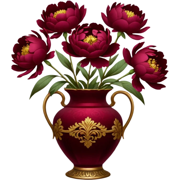 5 burgundy peonies in a vintage vase emoji