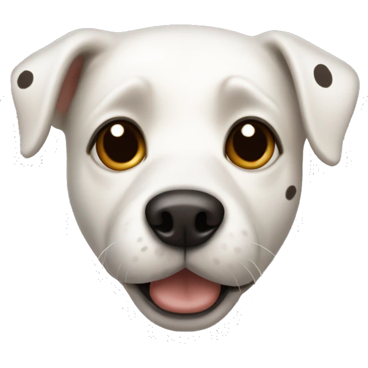 White dog with brown and black spots with one brown spot around left eye emoji