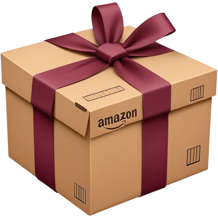 Amazon package with burgundy amazon logo emoji