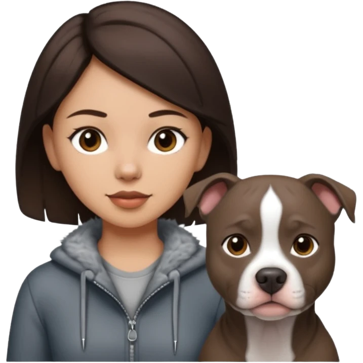 Grey pitbull with one darkBrown haired Girl  emoji
