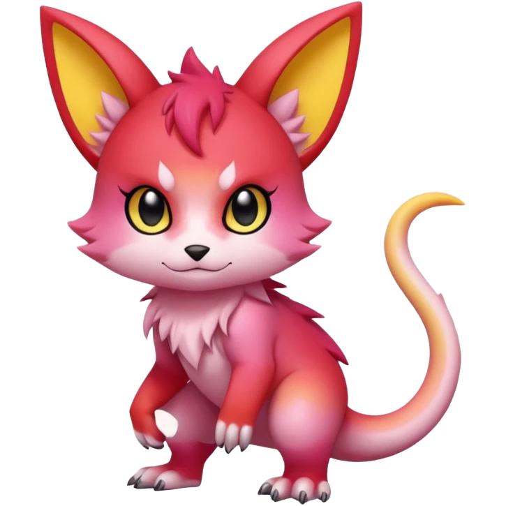 Pastel warm colorful-red-pink-yellow-gradient anime-styled edgy cool badass cute random Fakémon-creature, with random markings, full body emoji