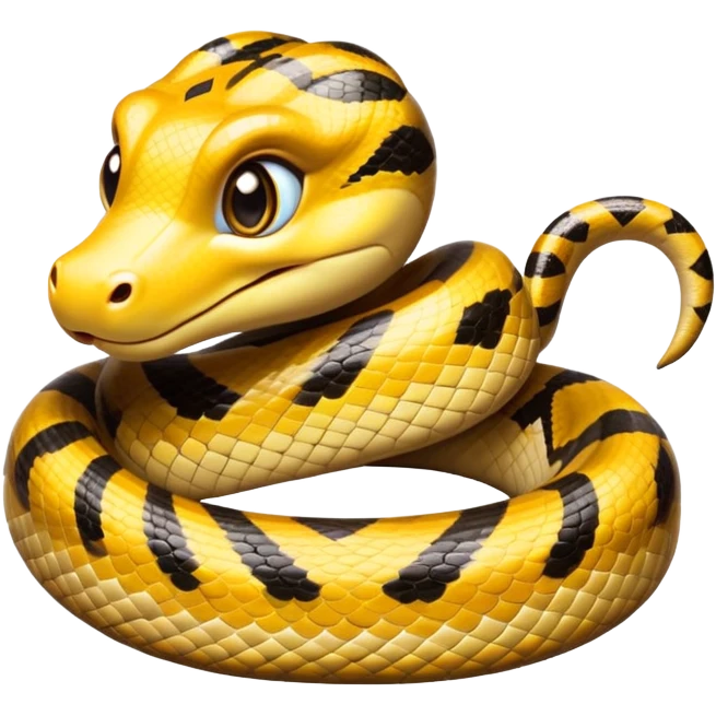 cinematic-cute-anaconda-portrait-emoji,-head-tilted-playfully-and-inquisitively,-with-a-sleek,-shimmering-body-adorned-with-detailed-scale-sriped patterns-and-round,-sparkling-eyes-full-of-wonder,-simplified-yet-irresistibly-adorable-features emoji