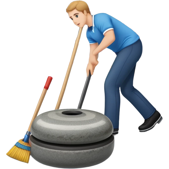 An icon showing a detailed close-up of a curling stone sliding across the ice, with a broom in motion beside it. The background features an indoor stadium with cheering spectators on the stands. Transparent background captures the strategy and focus of curling. emoji