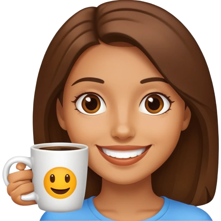 smiling girl with coffee mug emoji