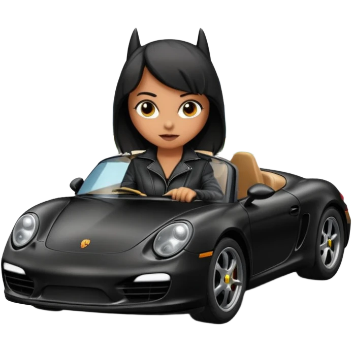 Bat Girl driving her satin-black 56 Porsche spider too fast in the country despite the rainy conditions  emoji