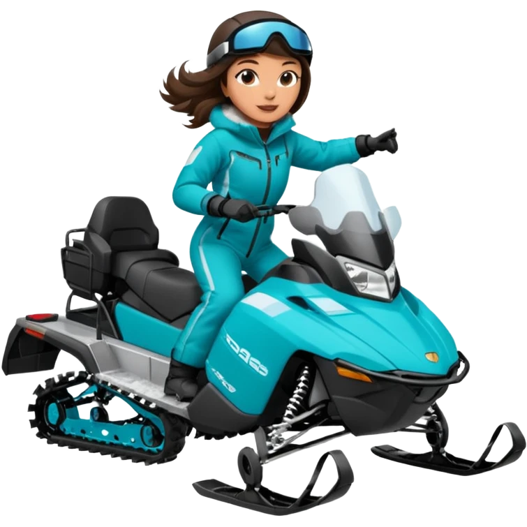 Can you create an emoji of a brunette girl on a teal polaris khaos 850 155 snowmobile doing a wheelie with snow flying emoji