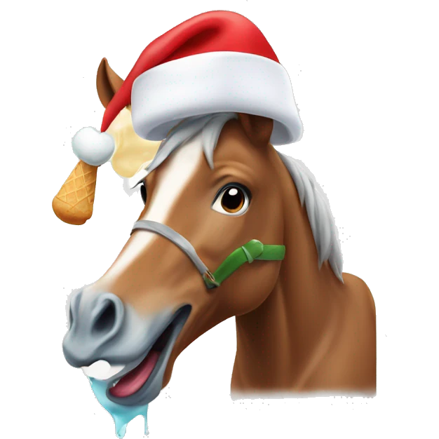 Horse, eating a ice cream, smiling, Christmas hat emoji