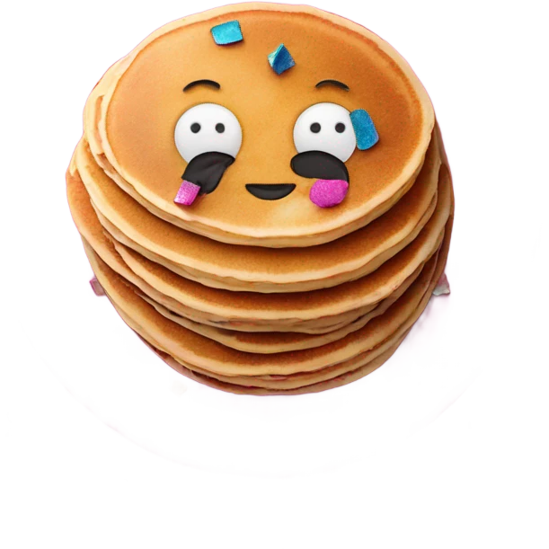 Emoji pancakes on a pink plate. The pancakes are covered in colourful confetti emoji