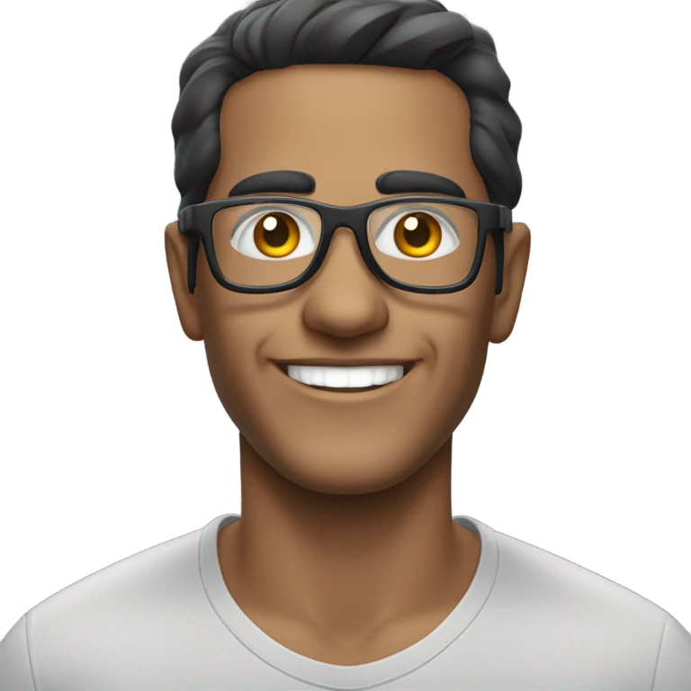 face of latin american man smiling with clear protective glasses emoji