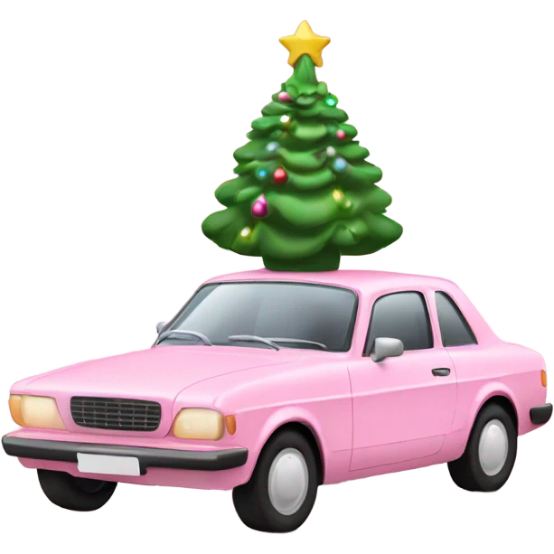 Christmas light pink car with Christmas tree emoji