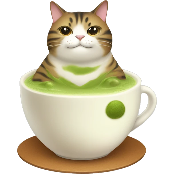 fat cat sitting in the matcha latte emoji