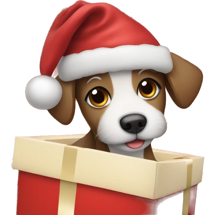 Little dog in a Christmas present  emoji
