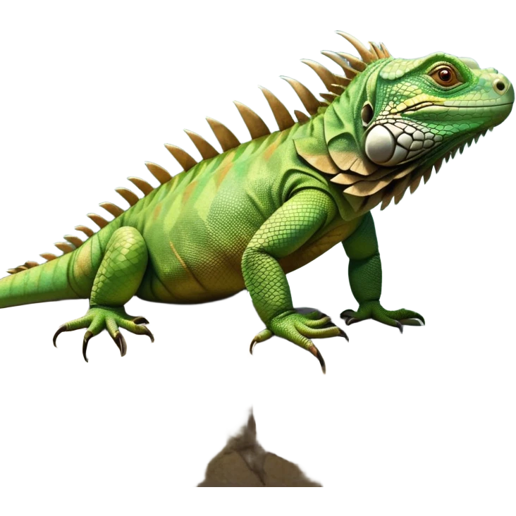 cinematic-iguana-realistic-full-body-basking-emoji,-long-scaly-body-stretched-out-on-a-sunlit-rock,-spiny-ridge-running-down-its-back,-textured-green-and-brown-skin-dappled-with-light,-sharp-intelligent-eyes-studying-the-surroundings emoji