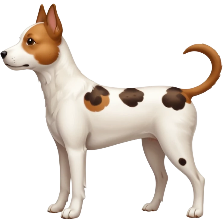 White dog with brown spots with only three legs, from the side  emoji