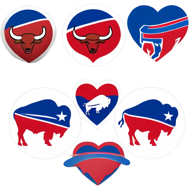Heart emoji with 3 colors, blue border outside, red heart inside, smaller white heart inside of that, with the Buffalo bills buffalo in the middle  emoji