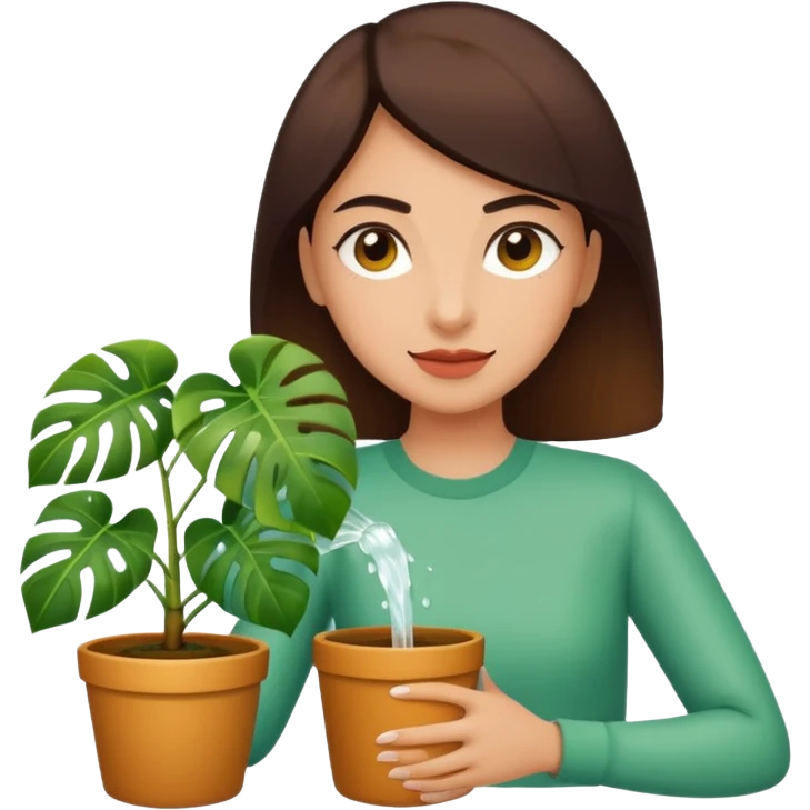 woman watering her monstera plant emoji