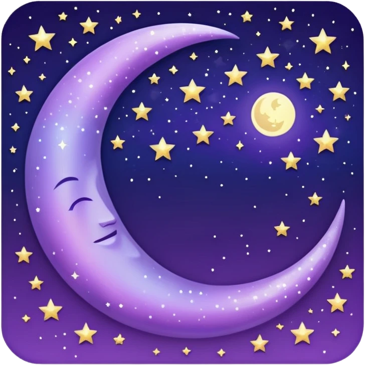 glitter purple and cian crescent moon emoji