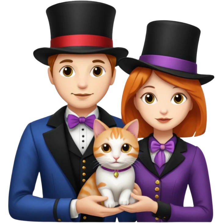 magician couple and their pet cat emoji