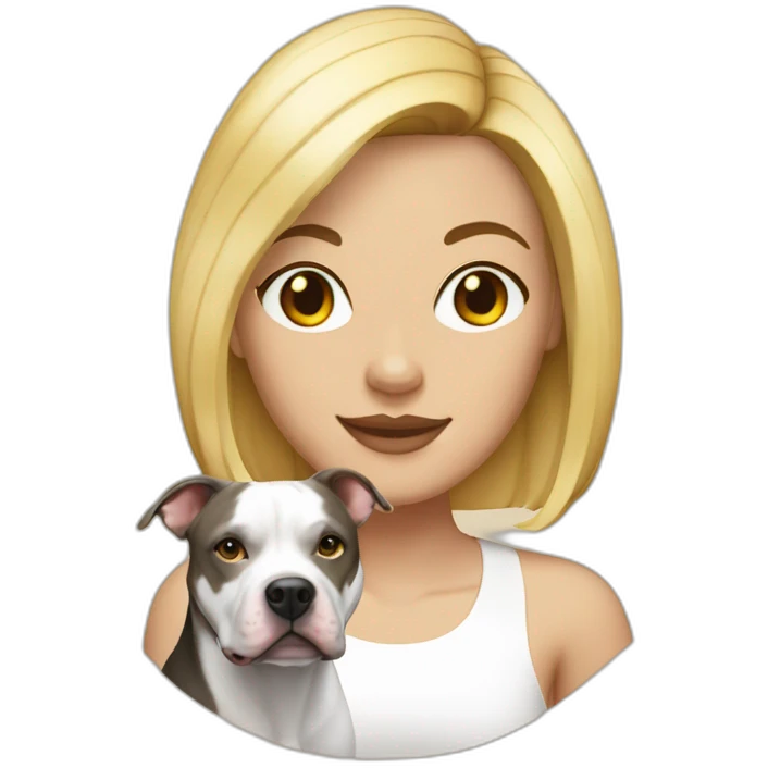 Blond lady with shoulder length bob haircut and a black and white Pitbull emoji