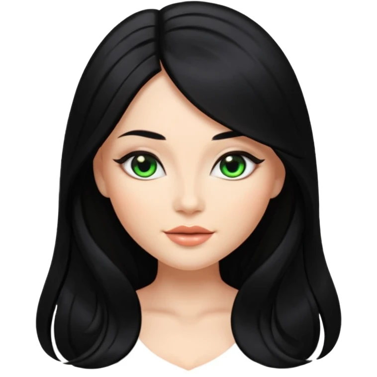 beautiful female memoji, very long jet black shiny hair, glowing skin, almond-shaped eyes, seductive and glamorous emoji