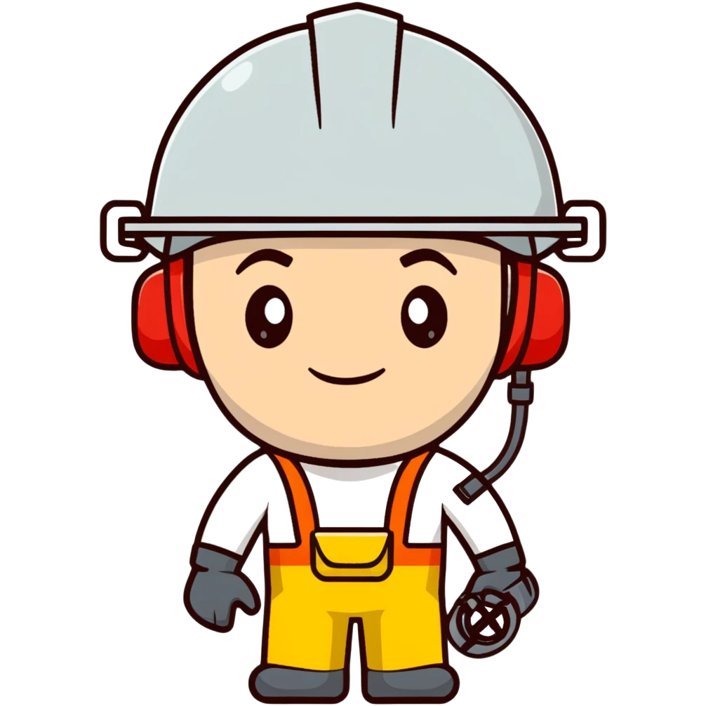 Male oil rig worker in uniform and helmet with safety gear, minimalist design with soft gradients in sky blue, teal green, white, and light gray emoji