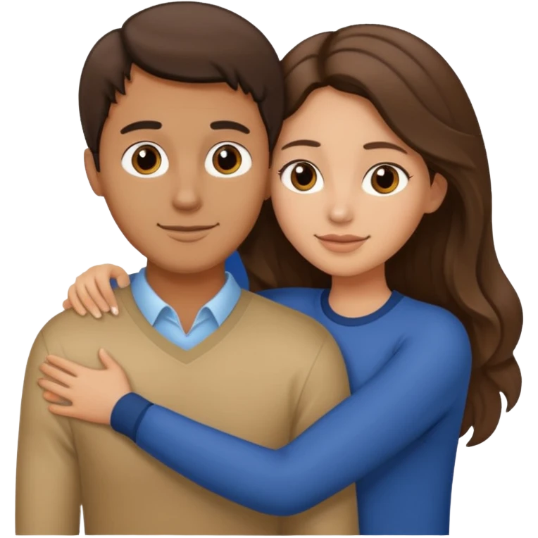Tall Tan guy with straight hair hugging medium light skin brunette wavy girls  emoji