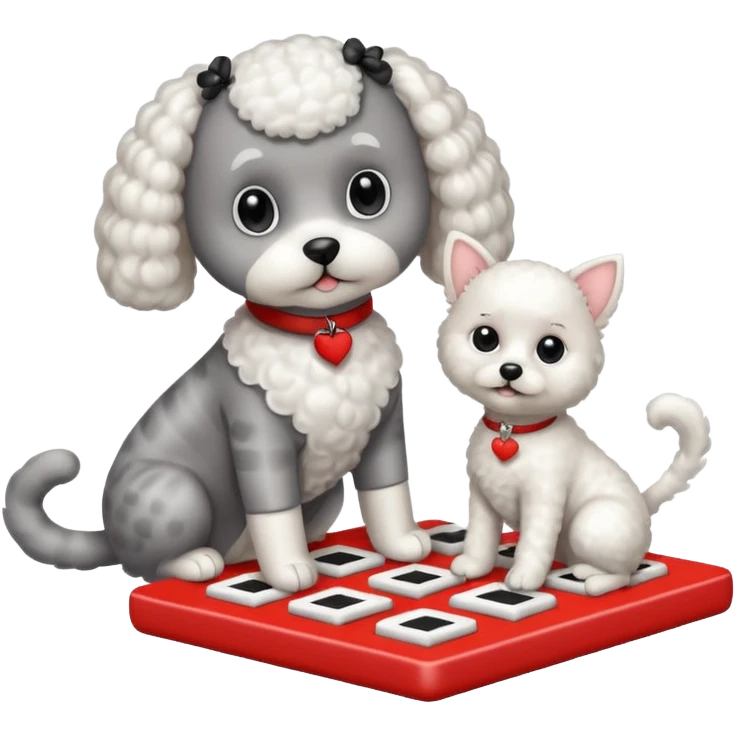 Cat playing tic-tac-toe with a poodle emoji