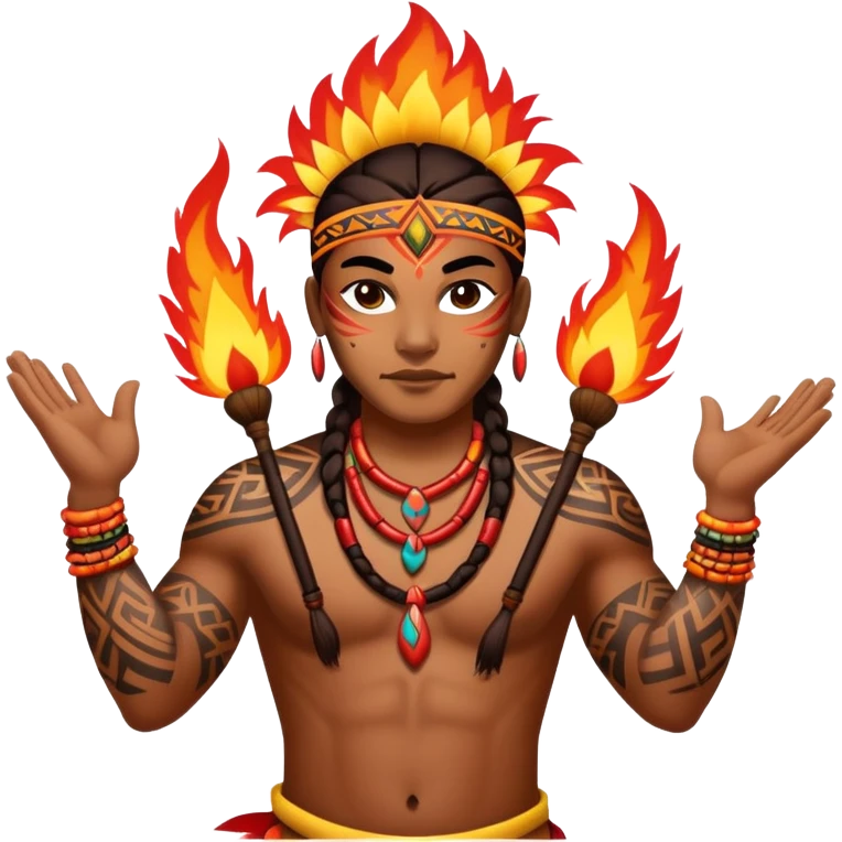 Hawaiian fire dancers with lots of tribal tattoos emoji