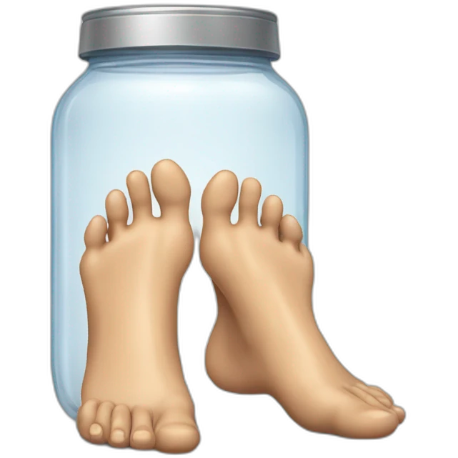 human feet standing on the floor with an empty transparent jar between them,outside,to the left and to the right,front view emoji
