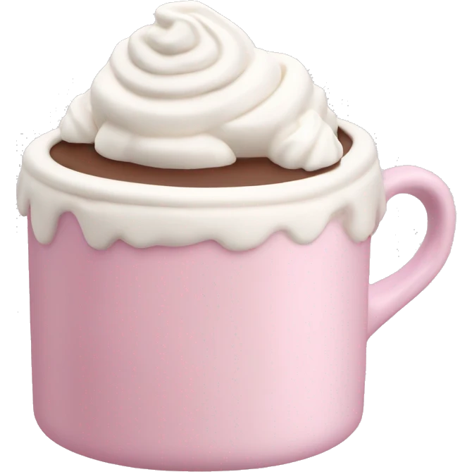 Hot chocolate topped with whipped cream in a pale pink cup emoji
